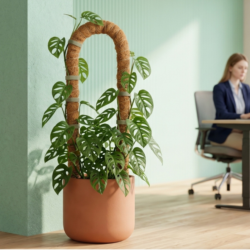 Arch shaped moss pole supporting plant growth