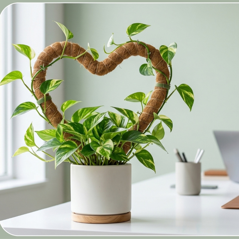 Heart shaped moss pole supporting plant growth